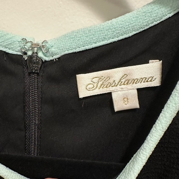 Shoshanna Fit & Flare Textured Skater Mini Dress 8 Black w/ Aqua Top Trim LBD - Picture 10 of 11